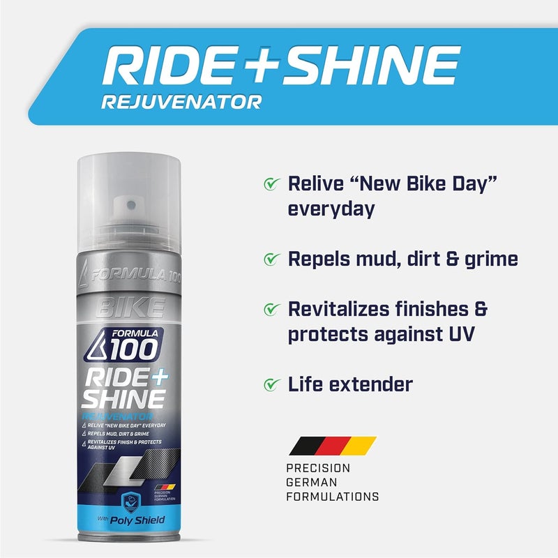 Formula 100 Ride + Shine Bike Finish Protectant and Rejuvenator – For Bicycles, Electric Bikes & eMotos – Protects Against UV Rays, Dirt, Dust & Grime + Repels Water, Mud & Salt - Image 1